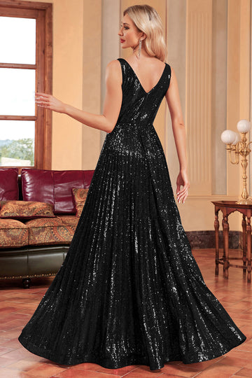 Sparkly A-Line Black Ball Dress with Sequins